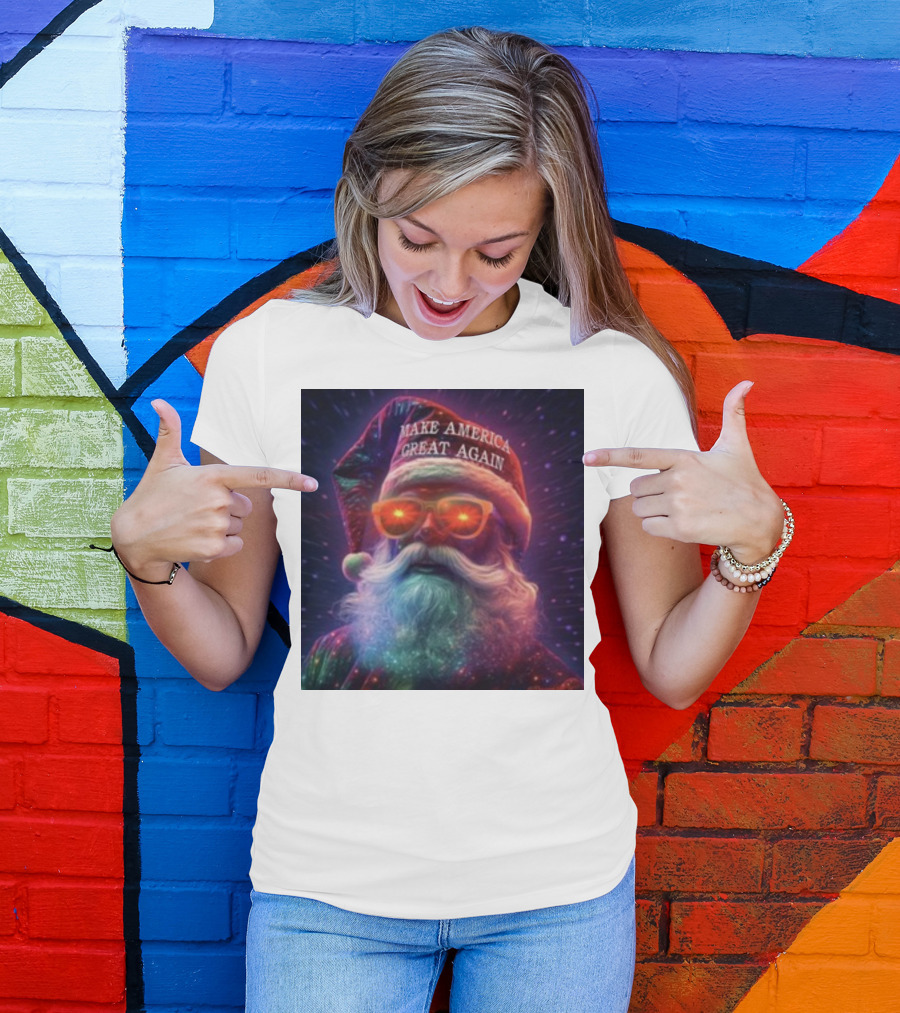 Thegrift MAGA Santa Make America Great Again Neon Glow T-Shirt