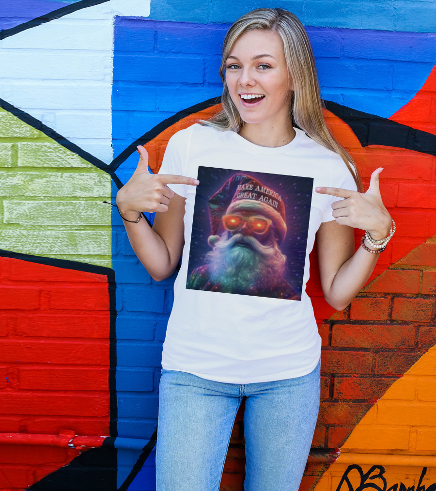 Thegrift MAGA Santa Make America Great Again Neon Glow T-Shirt