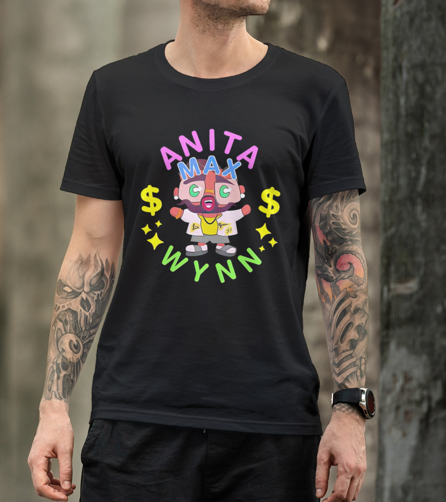 ANITA MAX WYNN Cartoon Character With Dollar Signs And Stars T-Shirt