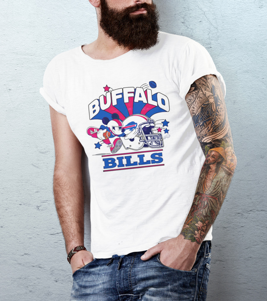 Buffalo Bills Football Mickey Mouse Tackle Starburst T-Shirt