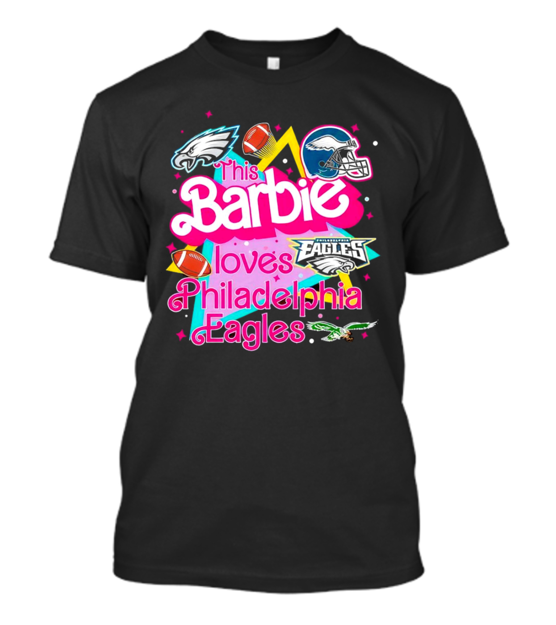 This Barbie Loves Philadelphia Eagles With Logos And Footballs T-Shirt