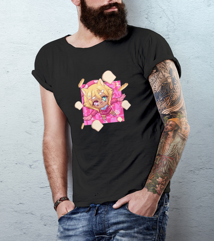 Breadguette Miyu Cute Cat-Eared Character Surrounded By Bread And Baguettes T-Shirt
