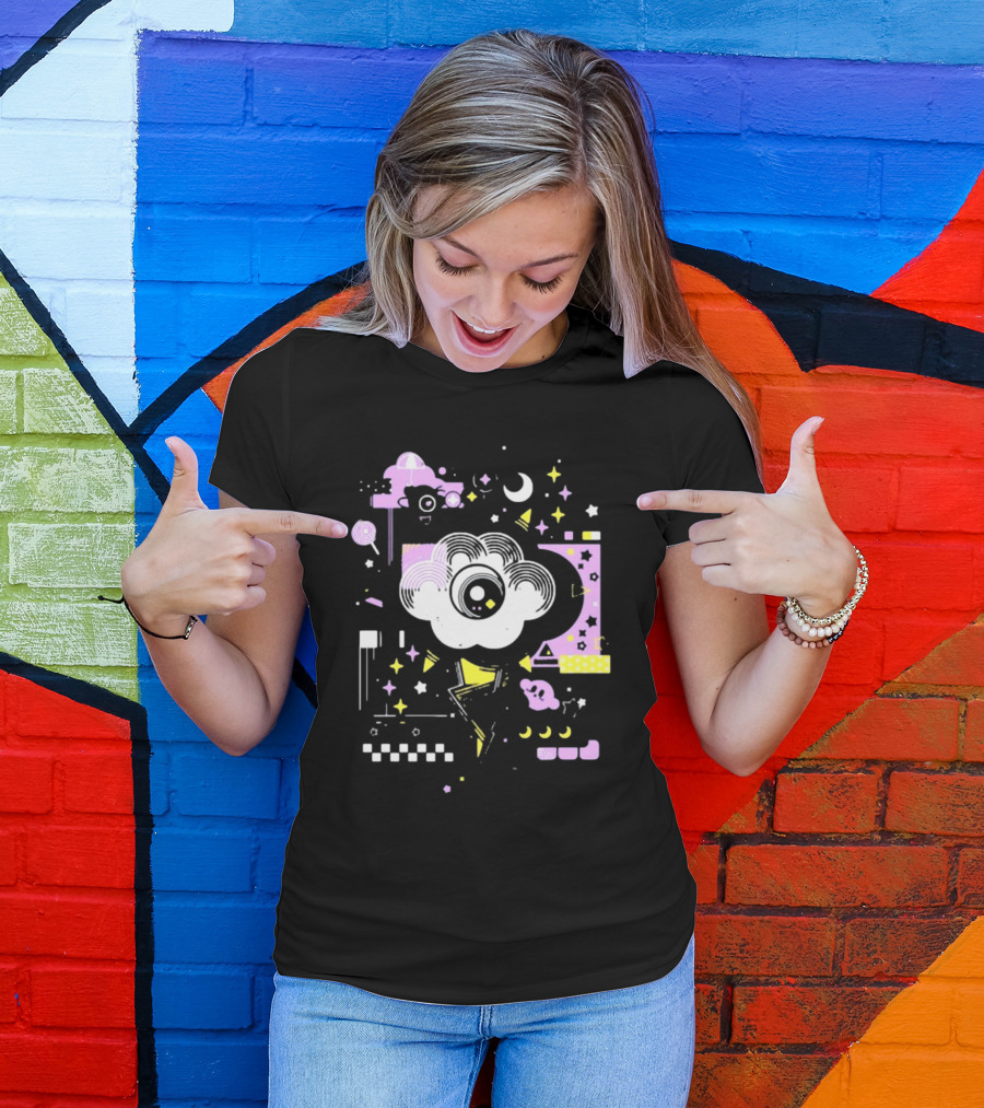 The Storm's Eye Cloud With Moon And Stars In Geometric Night Sky By Brian Shepard T-Shirt