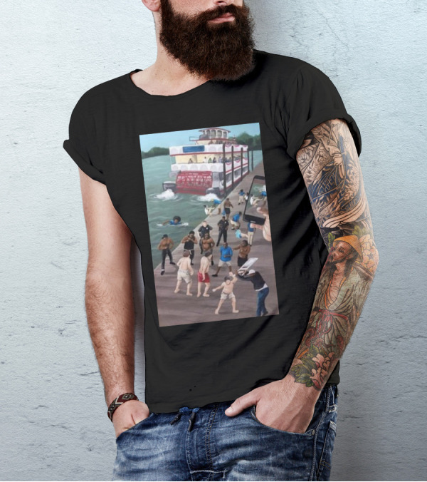 Kenny Akers Alabama River Brawl Boat Dock Scene T-Shirt