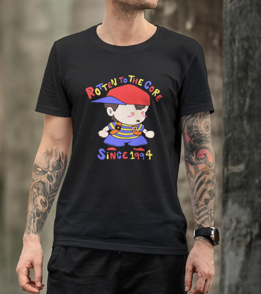 Rotten To The Core Since 1994 Striped Shirt Red Cap Backpack Spirals T-Shirt