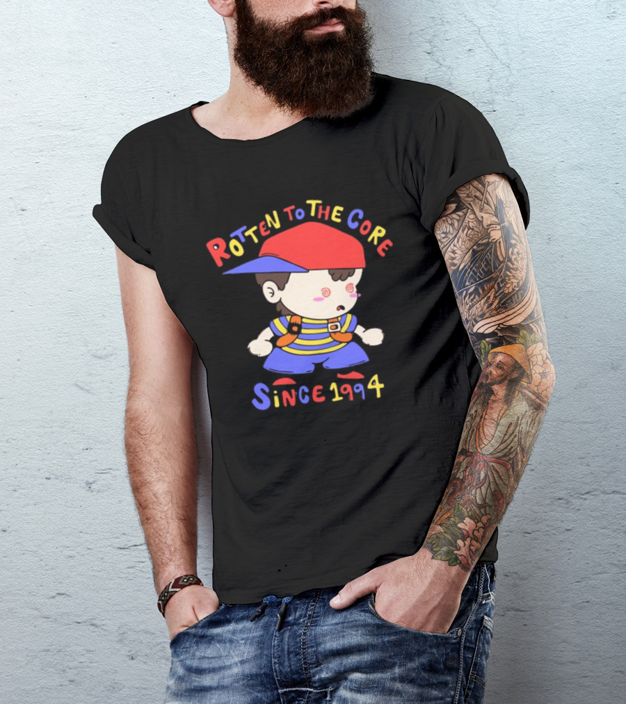 Rotten To The Core Since 1994 Striped Shirt Red Cap Backpack Spirals T-Shirt
