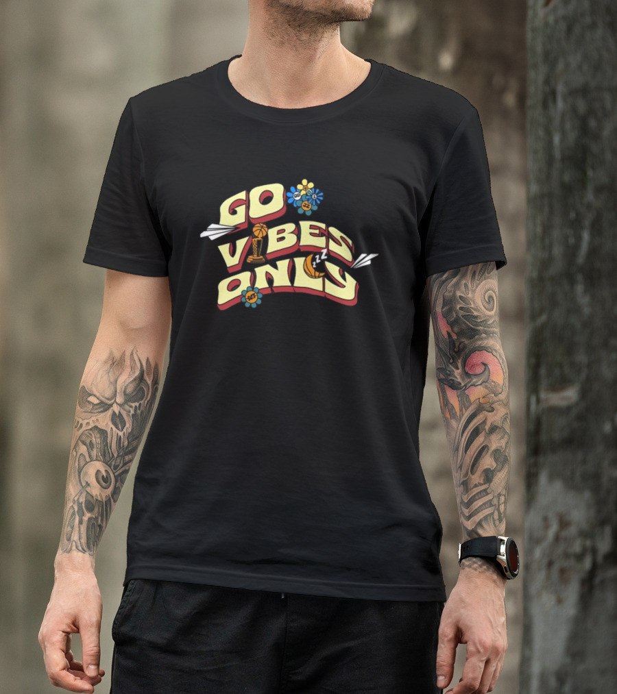 Warriorstalk Go Vibes Only Basketball Trophy Flowers Moon Clouds T-Shirt