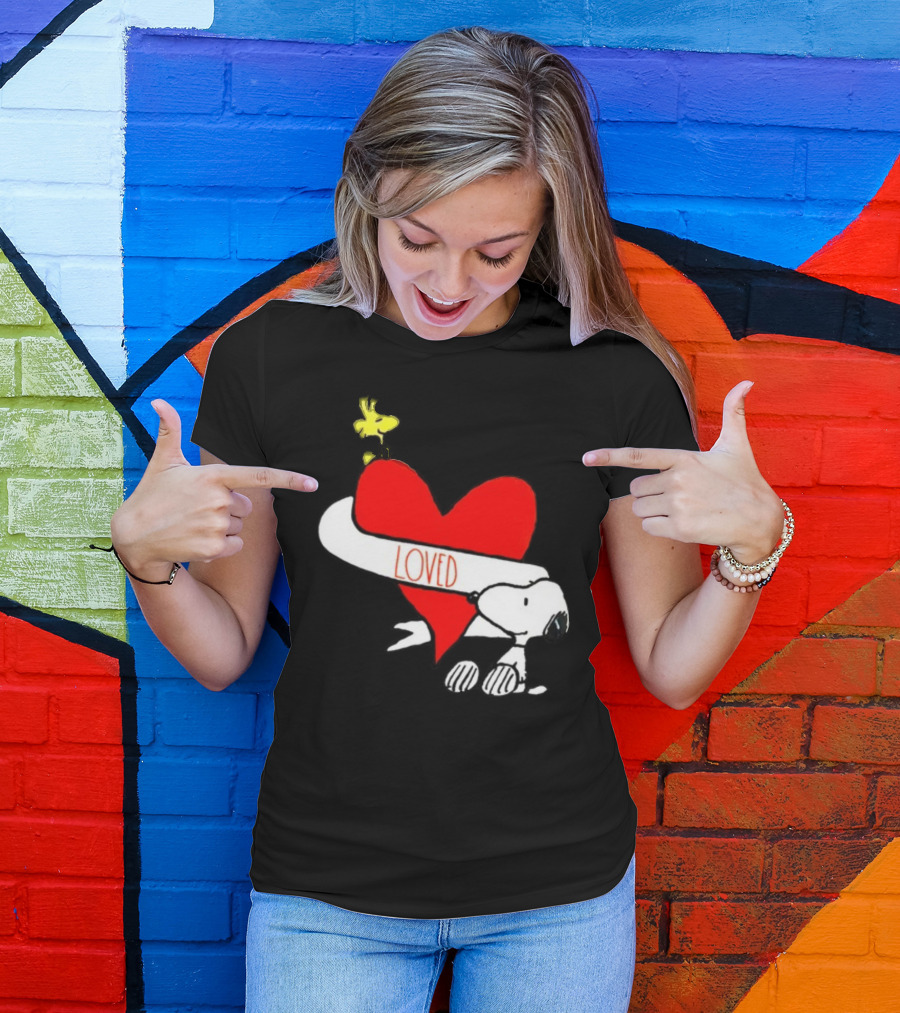 Rae Dunn X Peanuts Loved Snoopy Woodstock Red Heart T-Shirt
