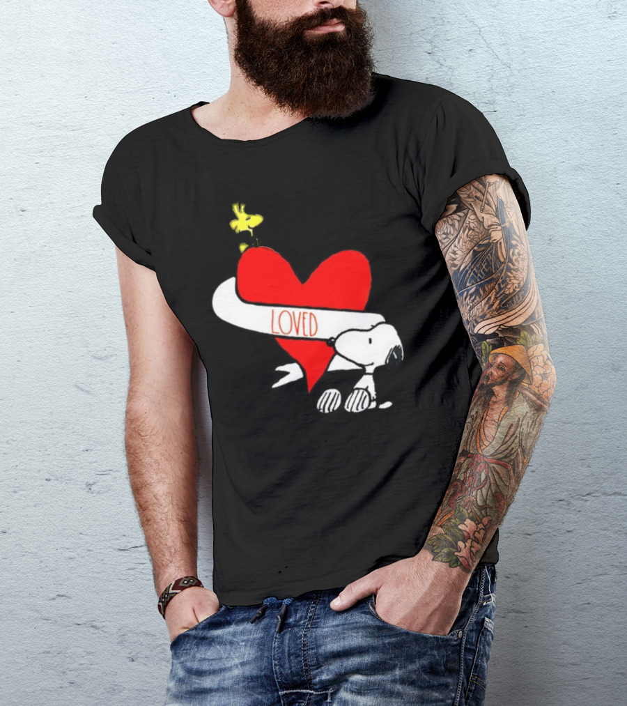 Rae Dunn X Peanuts Loved Snoopy Woodstock Red Heart T-Shirt
