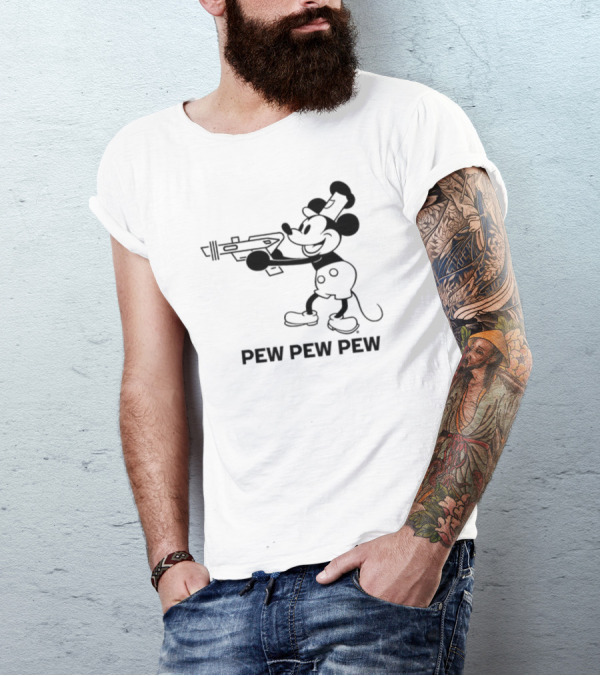 Pew Pew Pew Steamboat Mouse Retro Gun Fun T-Shirt