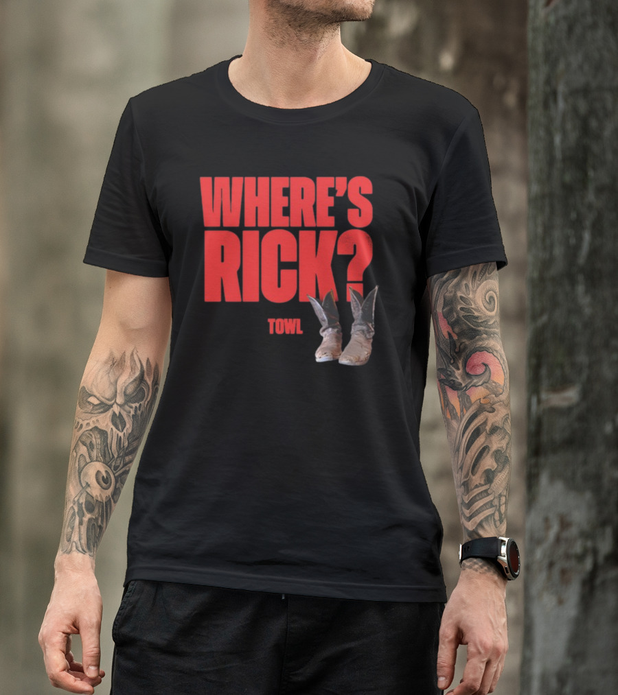 WHERE'S RICK TOWL Cowboy Boots Mystery T-Shirt
