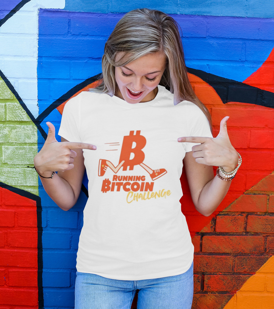 Fran Finney Running Bitcoin Challenge Icon With Sneaker Dollar T-Shirt