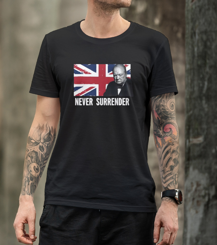Never Surrender Winston Churchill Union Jack T-Shirt