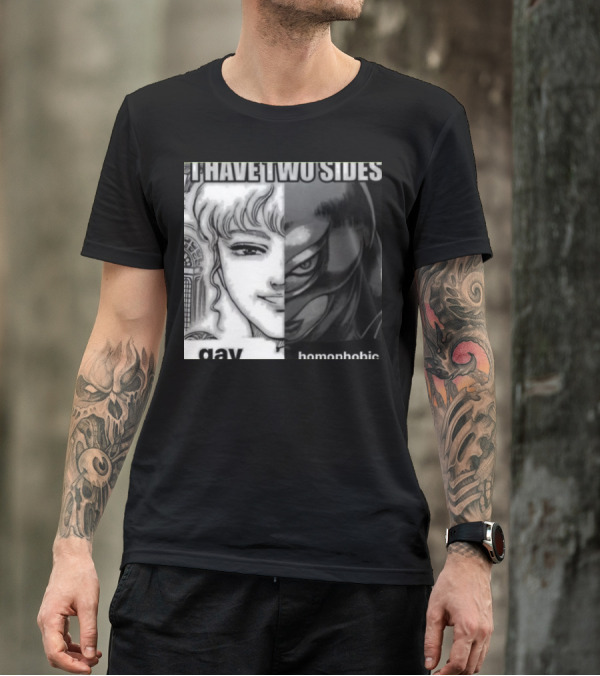 I Have Two Sides Gay Homophobic Manga Character Split Face T-Shirt