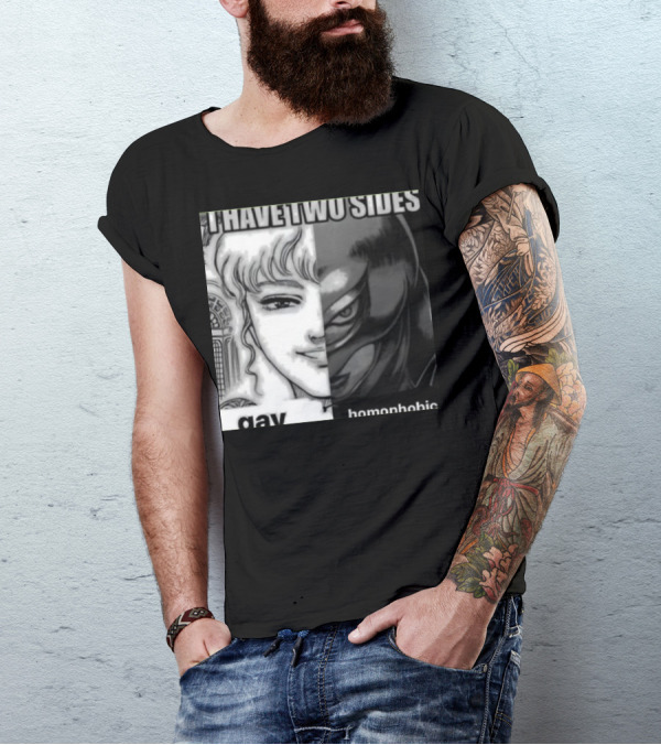I Have Two Sides Gay Homophobic Manga Character Split Face T-Shirt