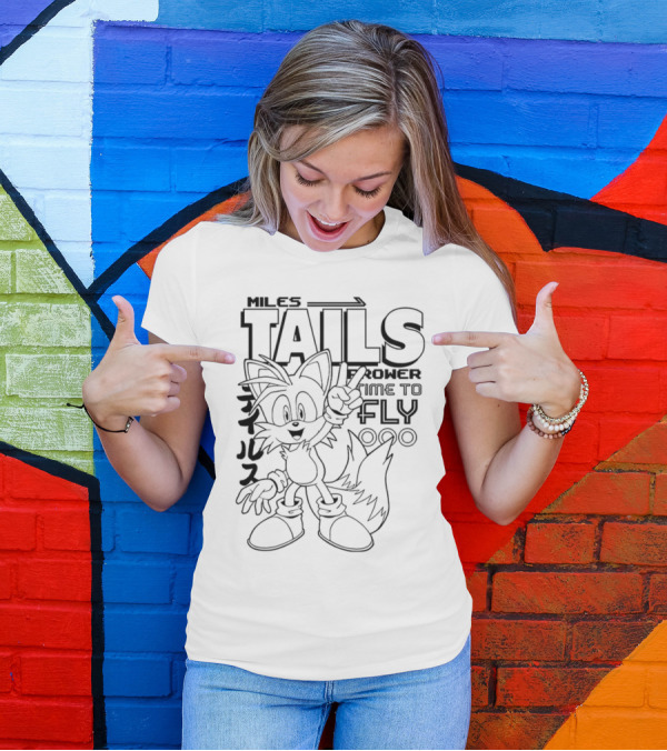 Miles Tails Prower Time To Fly Japanese Text T-Shirt
