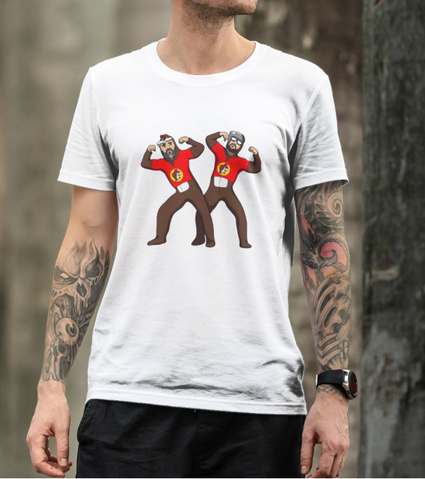 The Young Buc-Ees Wrestling Pose Characters With Beards And Red T-Shirt