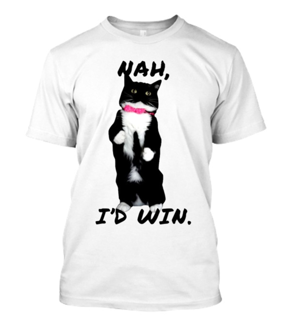 Nah I'd Win Black And White Cat With Pink Bow Tie T-Shirt