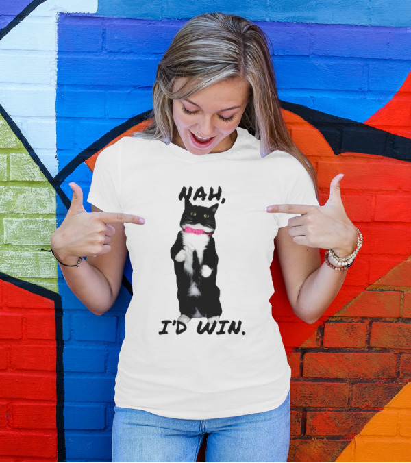 Nah I'd Win Black And White Cat With Pink Bow Tie T-Shirt