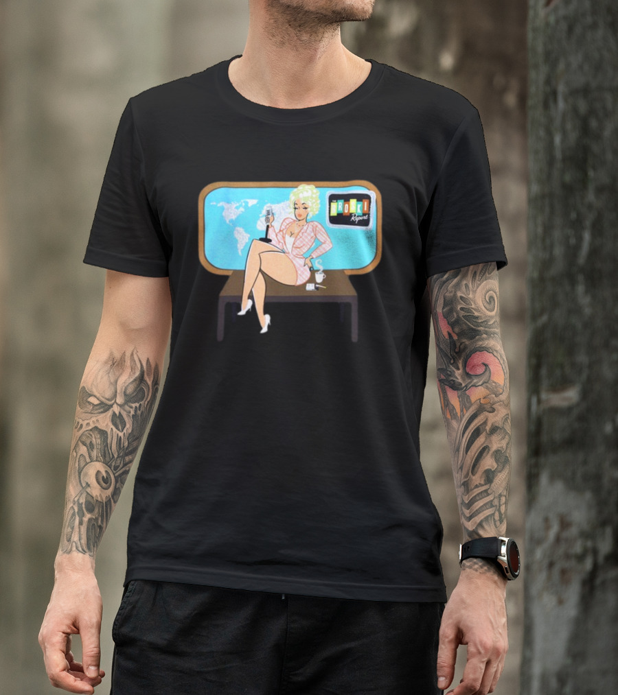 Broski Report News Blonde Host With Microphone And World Map T-Shirt