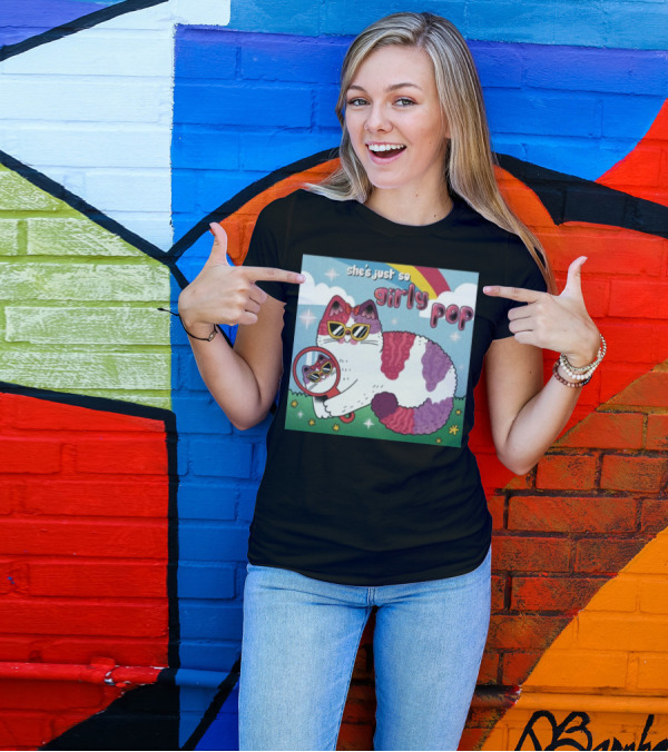 She's Just So Girly Pop Rainbow Cat With Sunglasses And Mirror T-Shirt