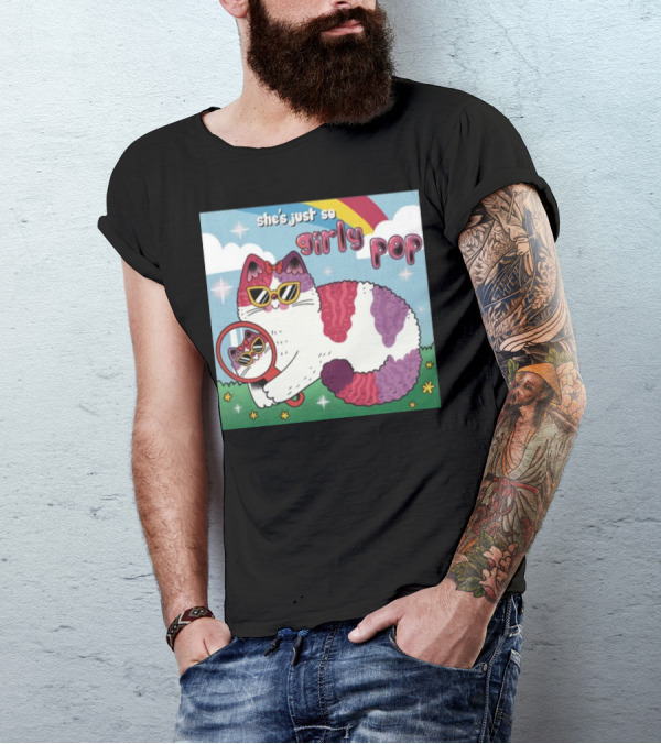 She's Just So Girly Pop Rainbow Cat With Sunglasses And Mirror T-Shirt