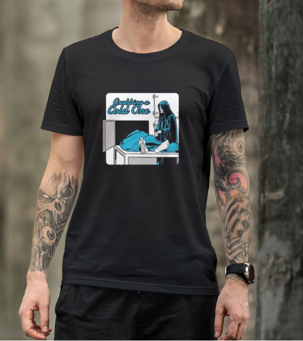 Grabbing A Cold One Grim Reaper With Feet On Morgue Table T-Shirt