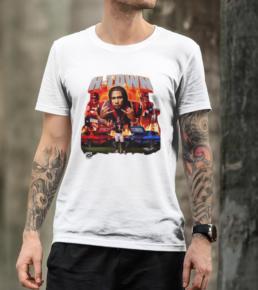 H-Town CJ Stroud Football Grid Iron Texas Pride Flames T-Shirt
