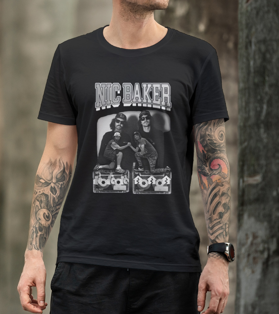 Nic Baker Mixtape 80s Style Skateboarders Retro Black And White Photography T-Shirt