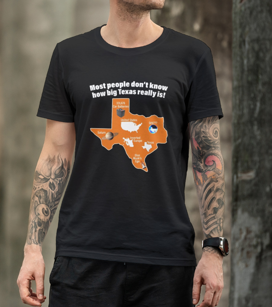 Funny Texas Map With Saturn Elon Musk's Ego And Car Batteries T-Shirt