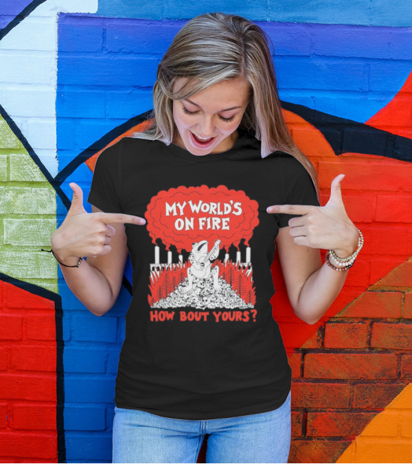 My World's On Fire How Bout Yours Frog Guitar Clouds Skulls Forest T-Shirt