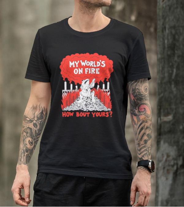 My World's On Fire How Bout Yours Frog Guitar Clouds Skulls Forest T-Shirt
