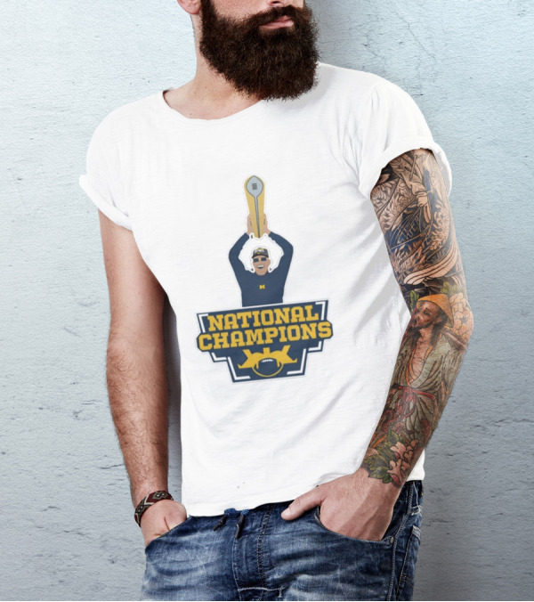 Maizeandgoblue Harbaugh National Champions Trophy Holder T-Shirt
