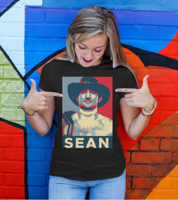 Sean 2024 Campaign Poster Style Image With Hat And Red Blue Background T-Shirt
