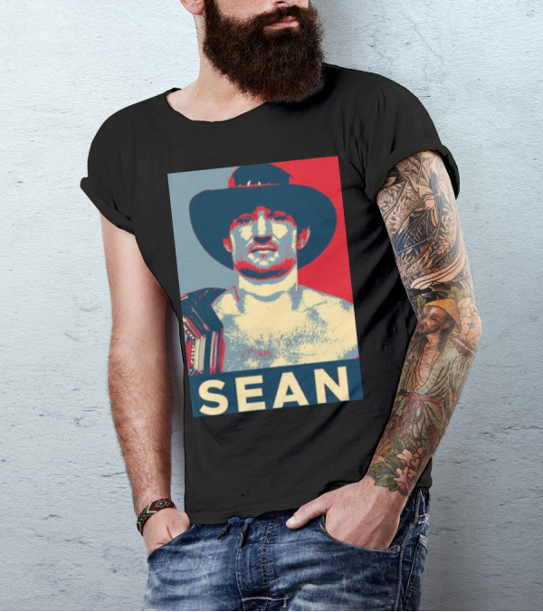 Sean 2024 Campaign Poster Style Image With Hat And Red Blue Background T-Shirt