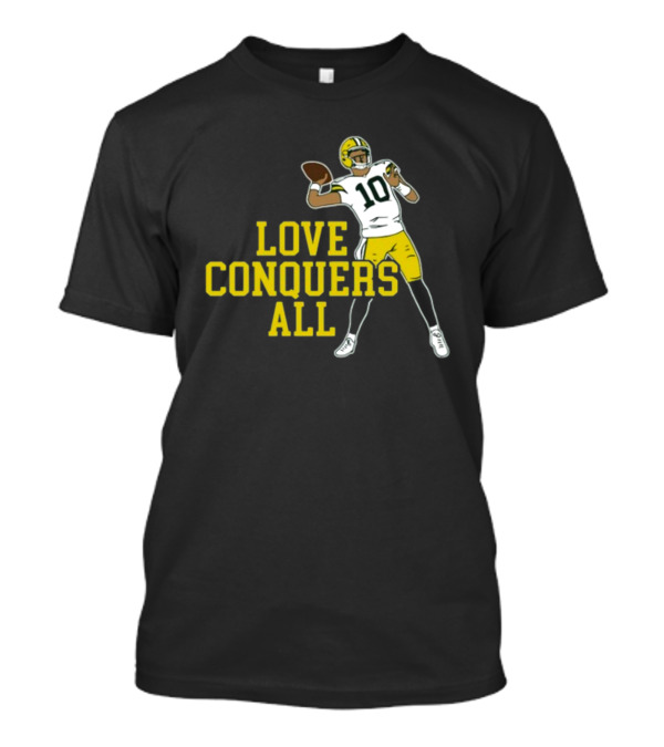 Love Conquers All Green And Yellow Number 10 Football Player T-Shirt
