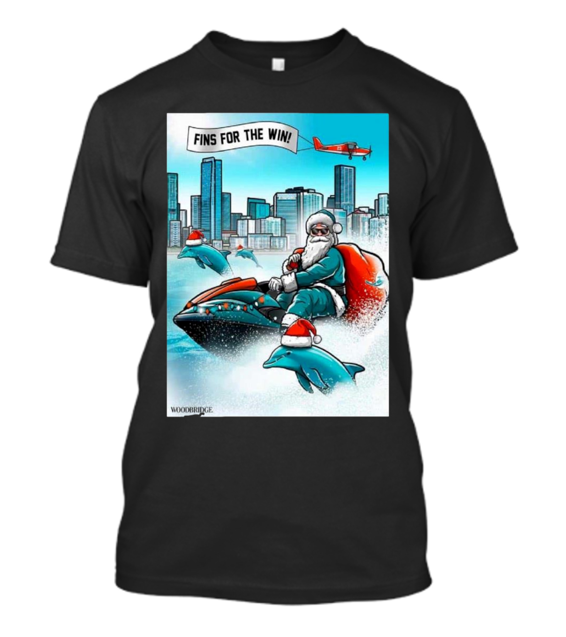 Fins For The Win Santa Miami Dolphins Christmas Holiday T-Shirt