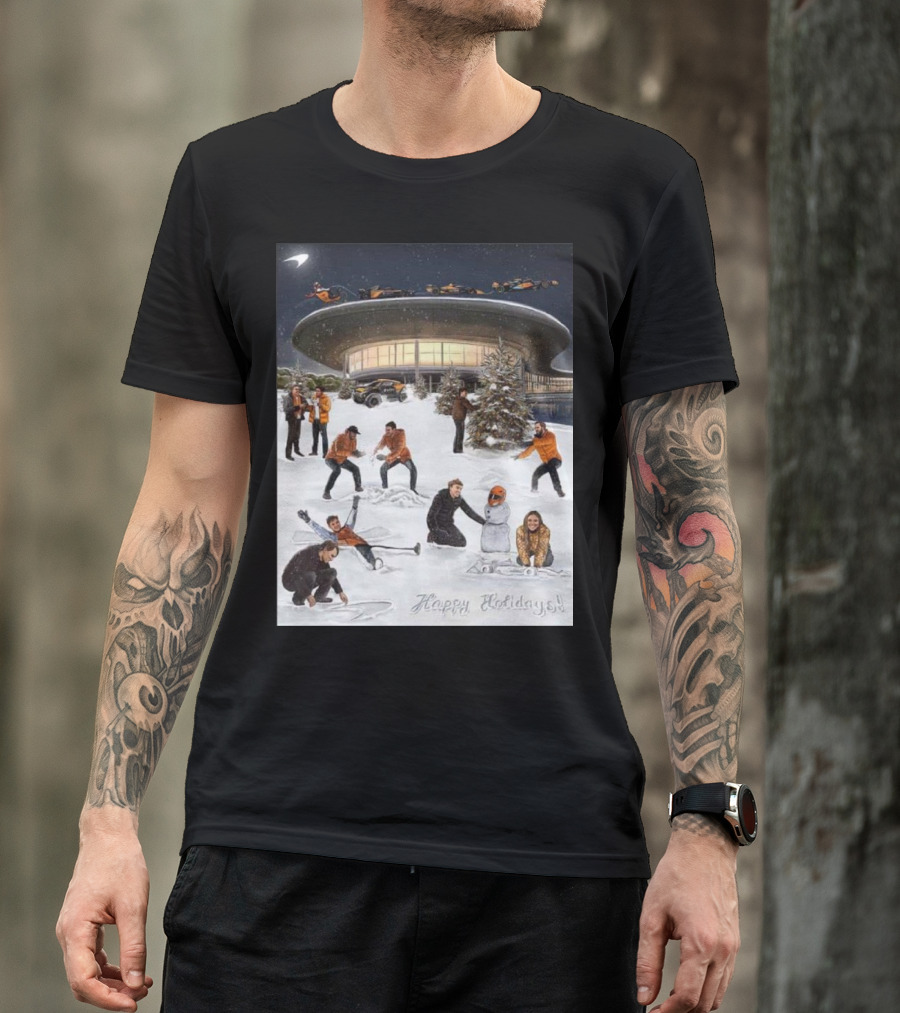Merry Christmas Happy Holidays McLaren Racing Team Snowy T-Shirt