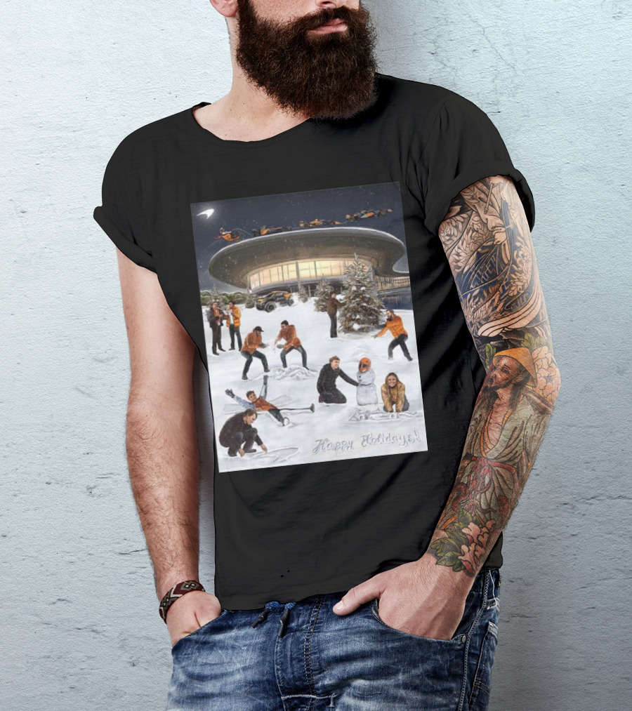 Merry Christmas Happy Holidays McLaren Racing Team Snowy T-Shirt