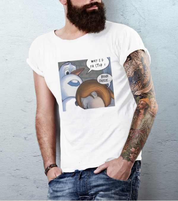 Why Did Ya Stop Brain Freeze Snowman And Girl Cartoon T-Shirt