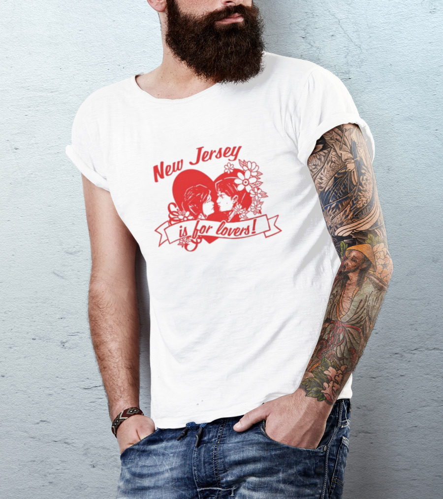 New Jersey Is For Lovers Red Heart Floral Banner T-Shirt