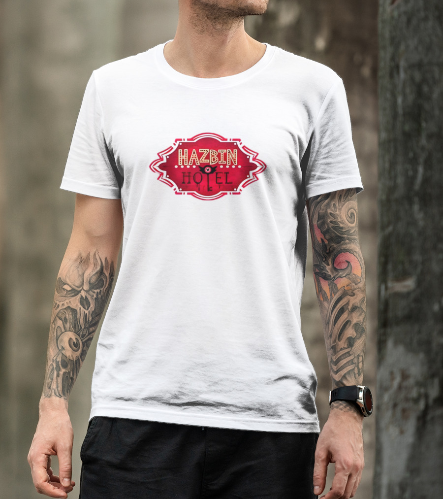 Hazbin Hotel Hazbinhotel Logo Badge With Heart And Winged Eye T-Shirt