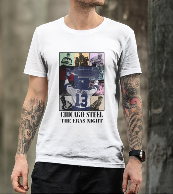 Chicago Steel The Eras Night Number 13 Hockey Collage T-Shirt