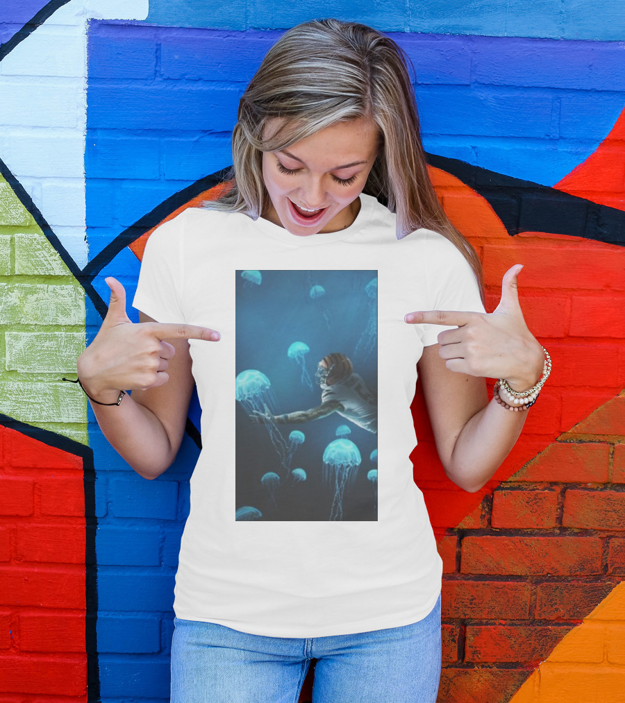 Higgins Jellyfish Football Dive Fantasy Scene T-Shirt
