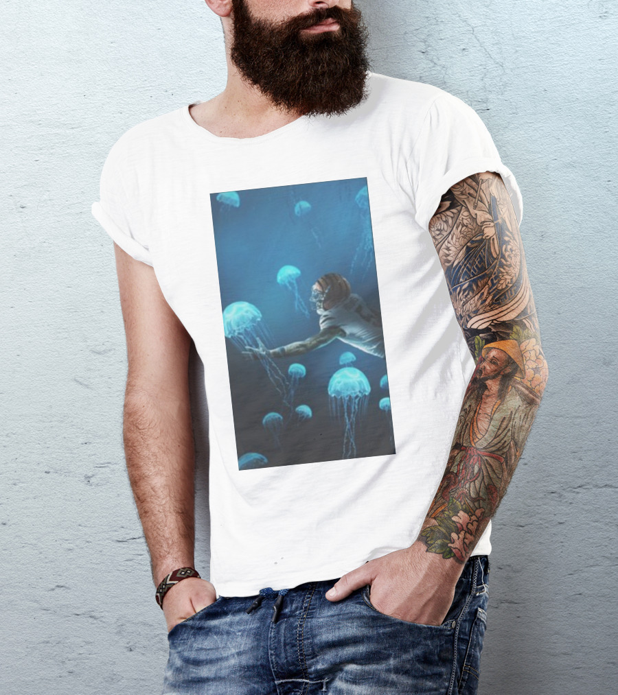 Higgins Jellyfish Football Dive Fantasy Scene T-Shirt