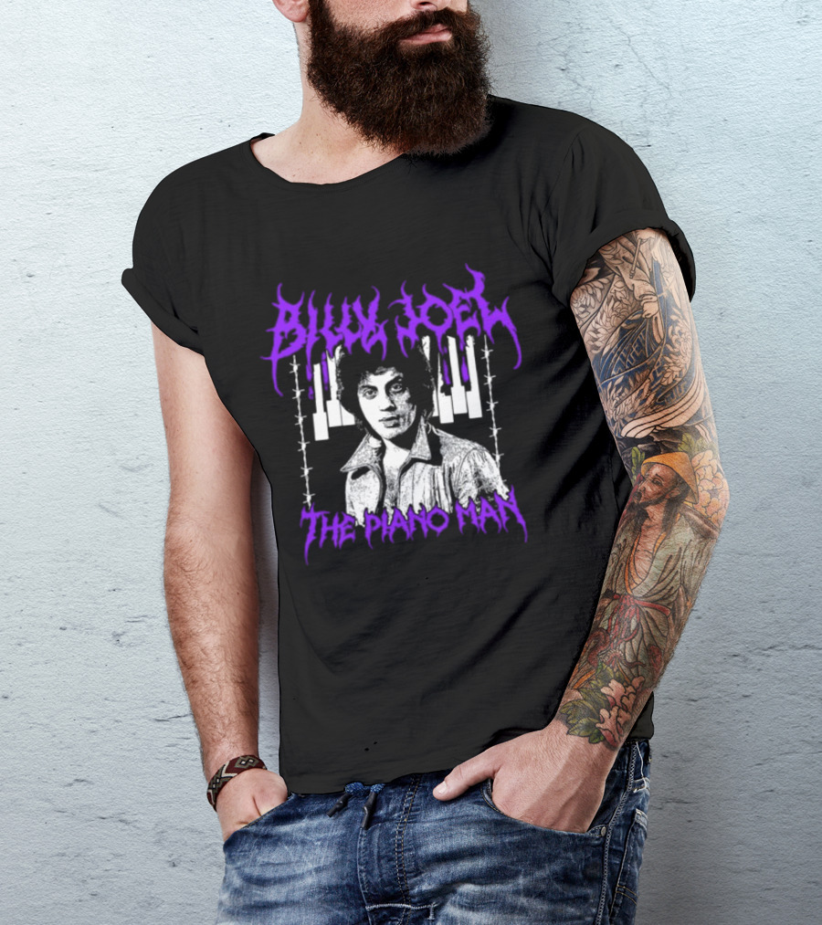 Billy Joel The Piano Man Purple Lettering Piano Keys T-Shirt