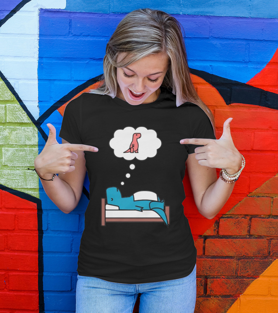 Dinosaur Dreaming BlueRex Sleeps And Imagines Red T-Rex T-Shirt