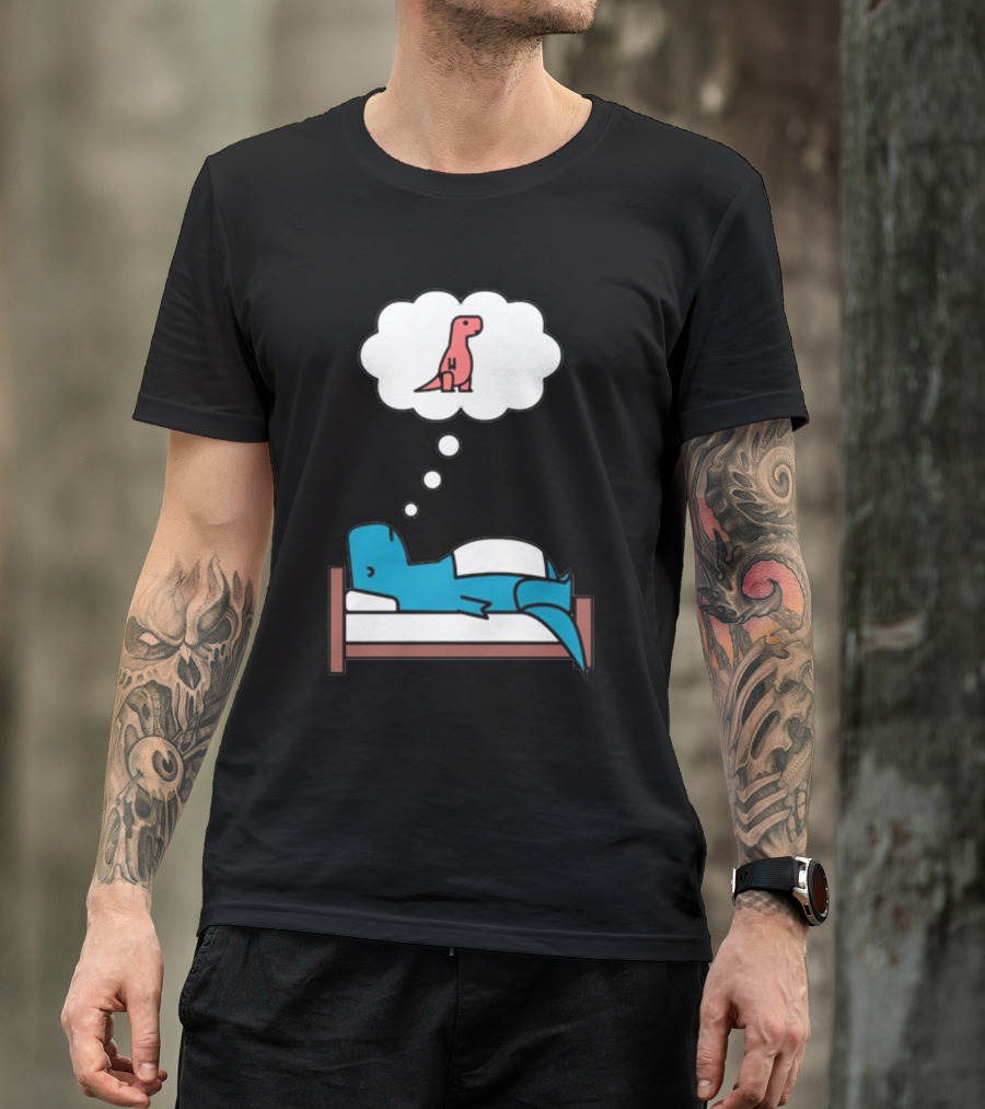 Dinosaur Dreaming BlueRex Sleeps And Imagines Red T-Rex T-Shirt
