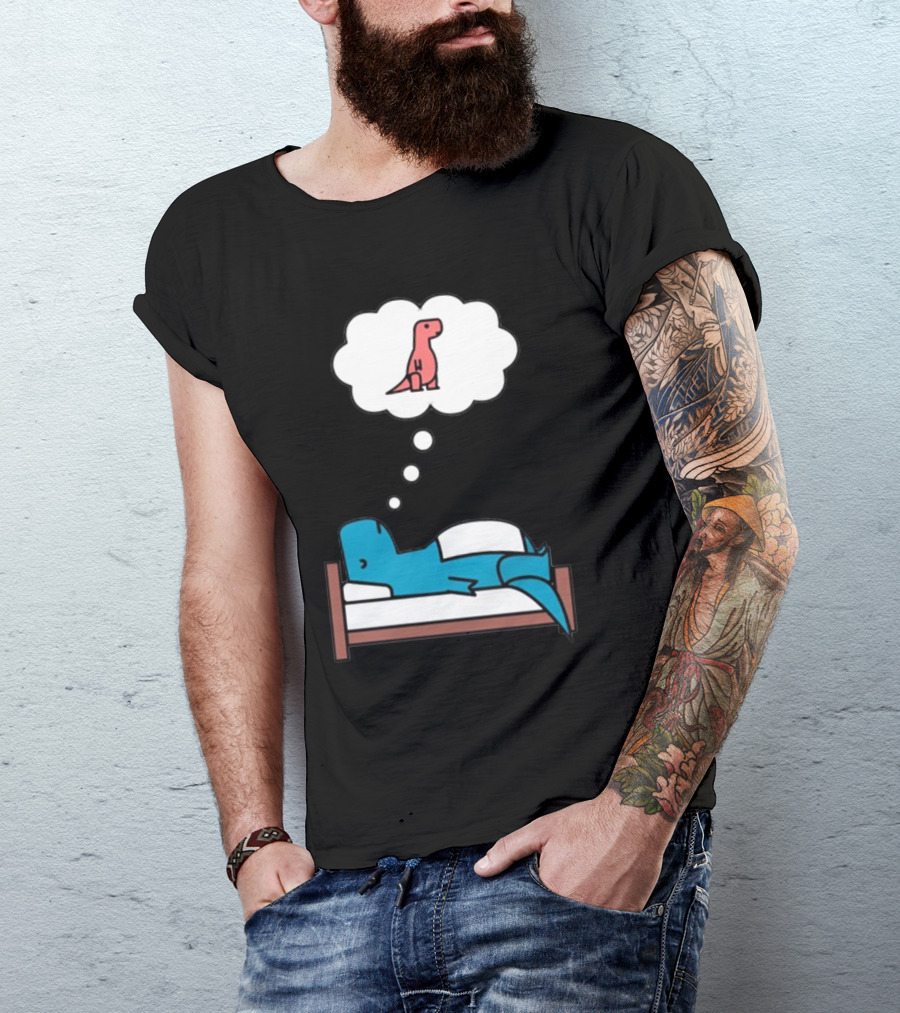 Dinosaur Dreaming BlueRex Sleeps And Imagines Red T-Rex T-Shirt