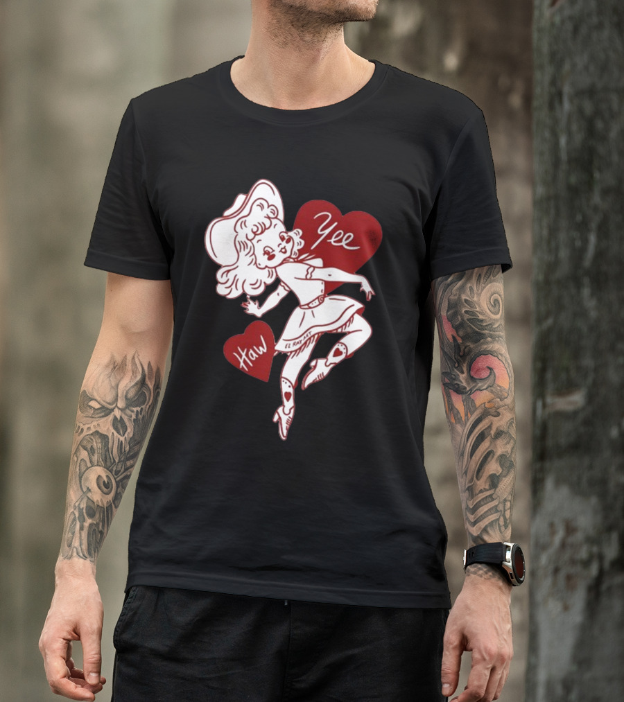 Elrayartist Yee Haw Valentines Girl With Hearts And Cowboy Hat T-Shirt